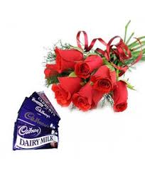 6rad roses 5 dairy milk chocalate